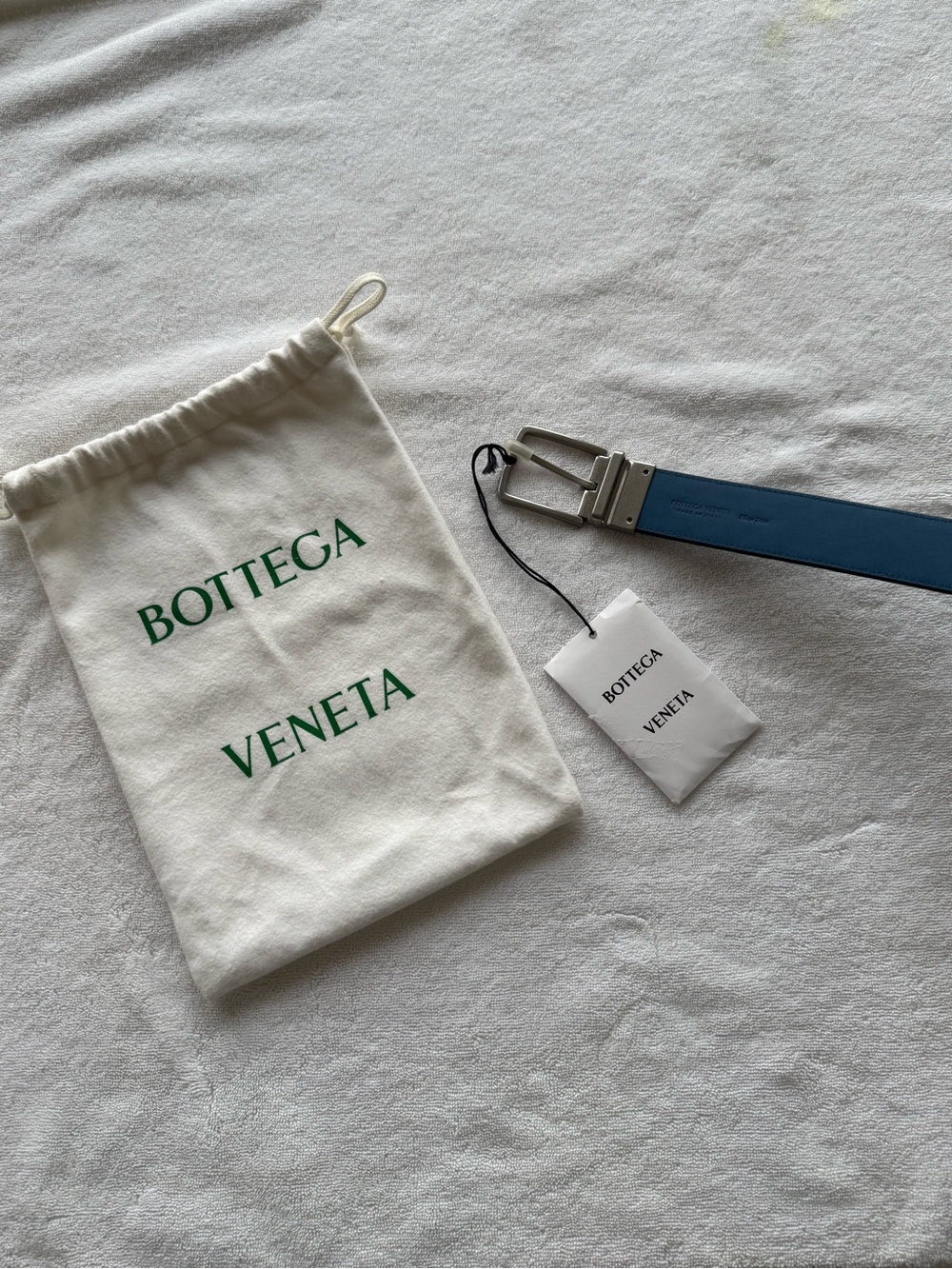 Bottega Veneta 34” Reversible Blue/Black  Belt. Includes bag and tags. Brand new